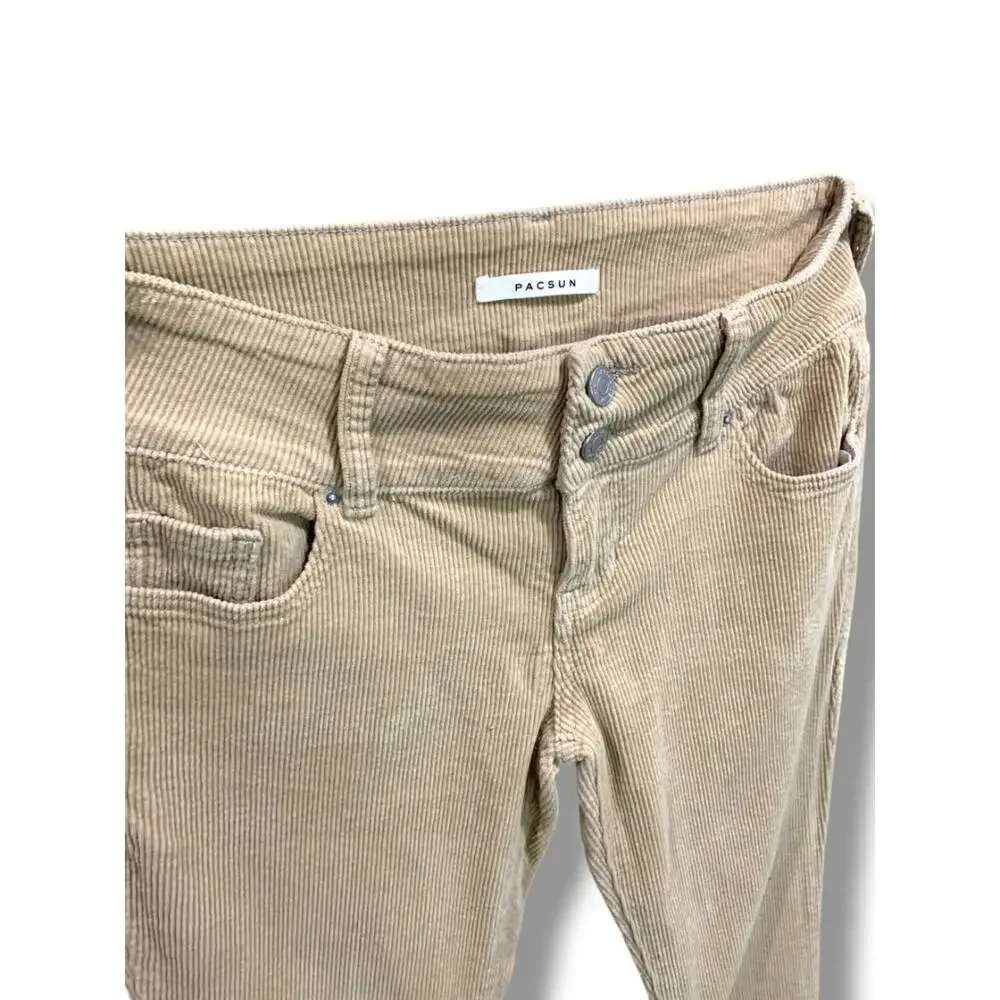 Size 25 PacSun Womens Tan Corduroy Low Rise Boot Cut Pants Stretch